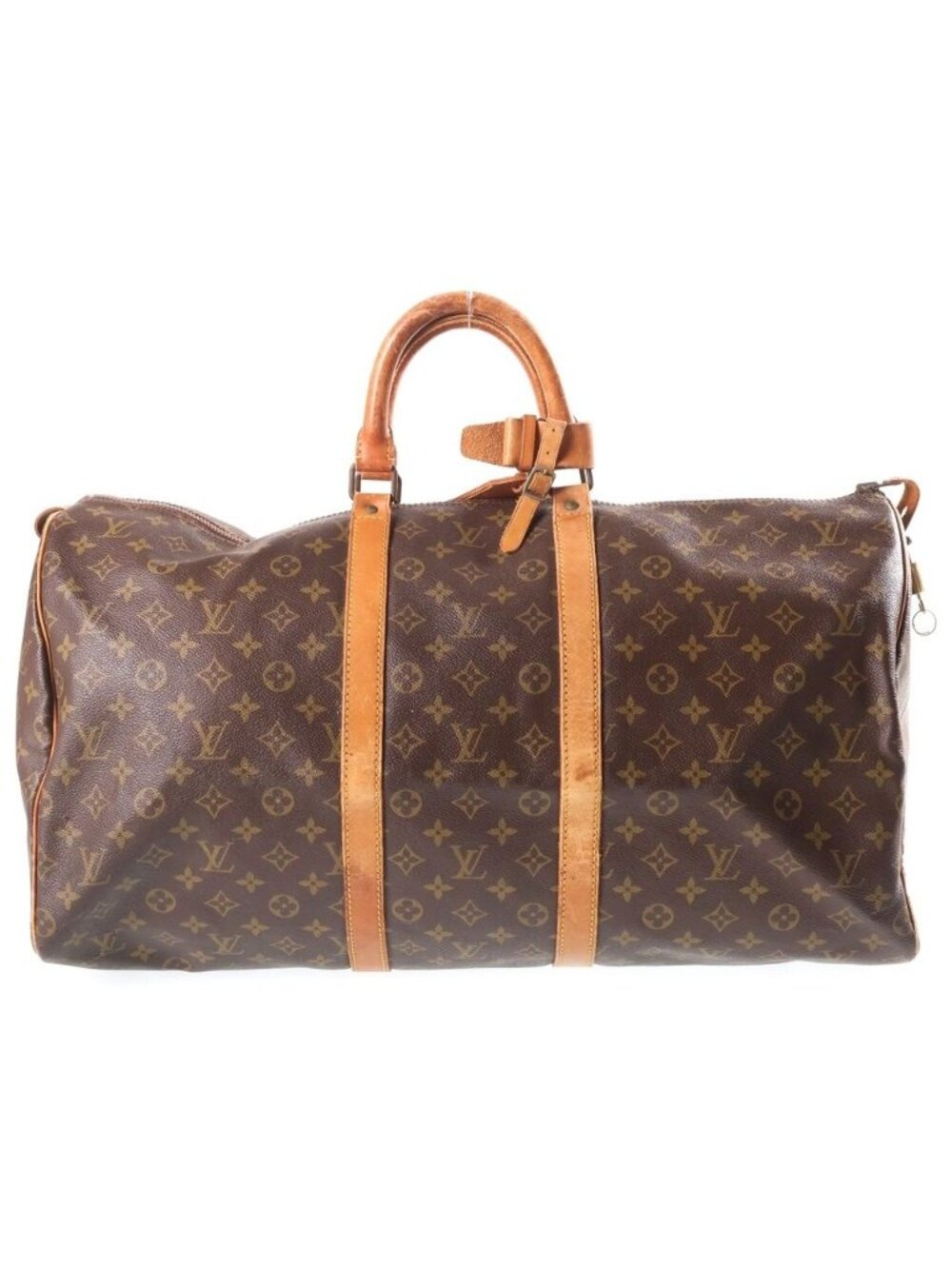 Louis Vuitton Monogram Keepall 55 Boston Bag Brown Leather Gold
